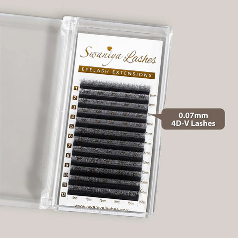 4D V-Shape Pre-Made Lash Fans for Fuller Wispy Volume Sets — 0.07mm