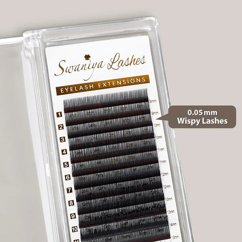 Cashmere Wispy Lash Extensions 0.05mm for Soft Textured Volume & Bridal Sets
