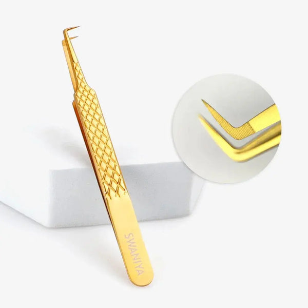 Fiber Tip Tweezers 90 degree F-SWG-01 for Volume Lashes - Swaniyalashes