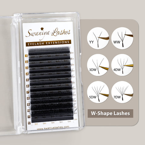 W Shape Lash Extensions | 0.07mm Mix Tray WW to 7D