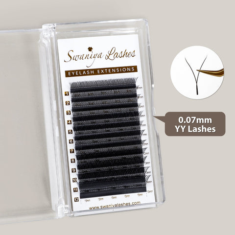 YY Lashes 0.07mm | Y-Fork Design for Wispy Hybrid & Soft Volume Sets